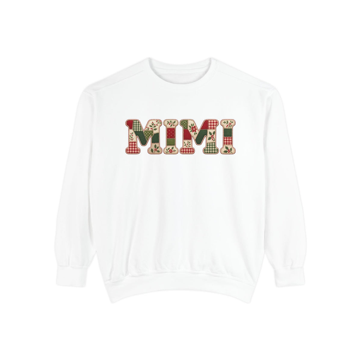 MIMI Christmas Holiday Sweatshirt- Faux Patchwork Printed Comfort Colors Shirt