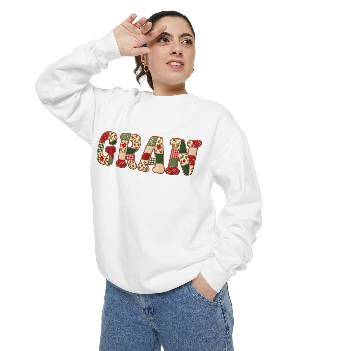 GRAN Faux Patchwork Printed Lettering Sweatshirt- Gift for Grandma