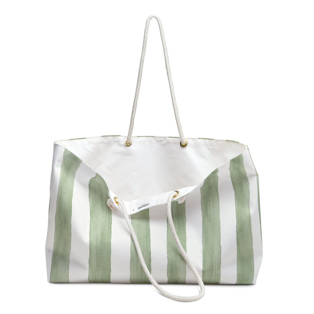 In the Garden With Sage Green Striped Weekender Bag