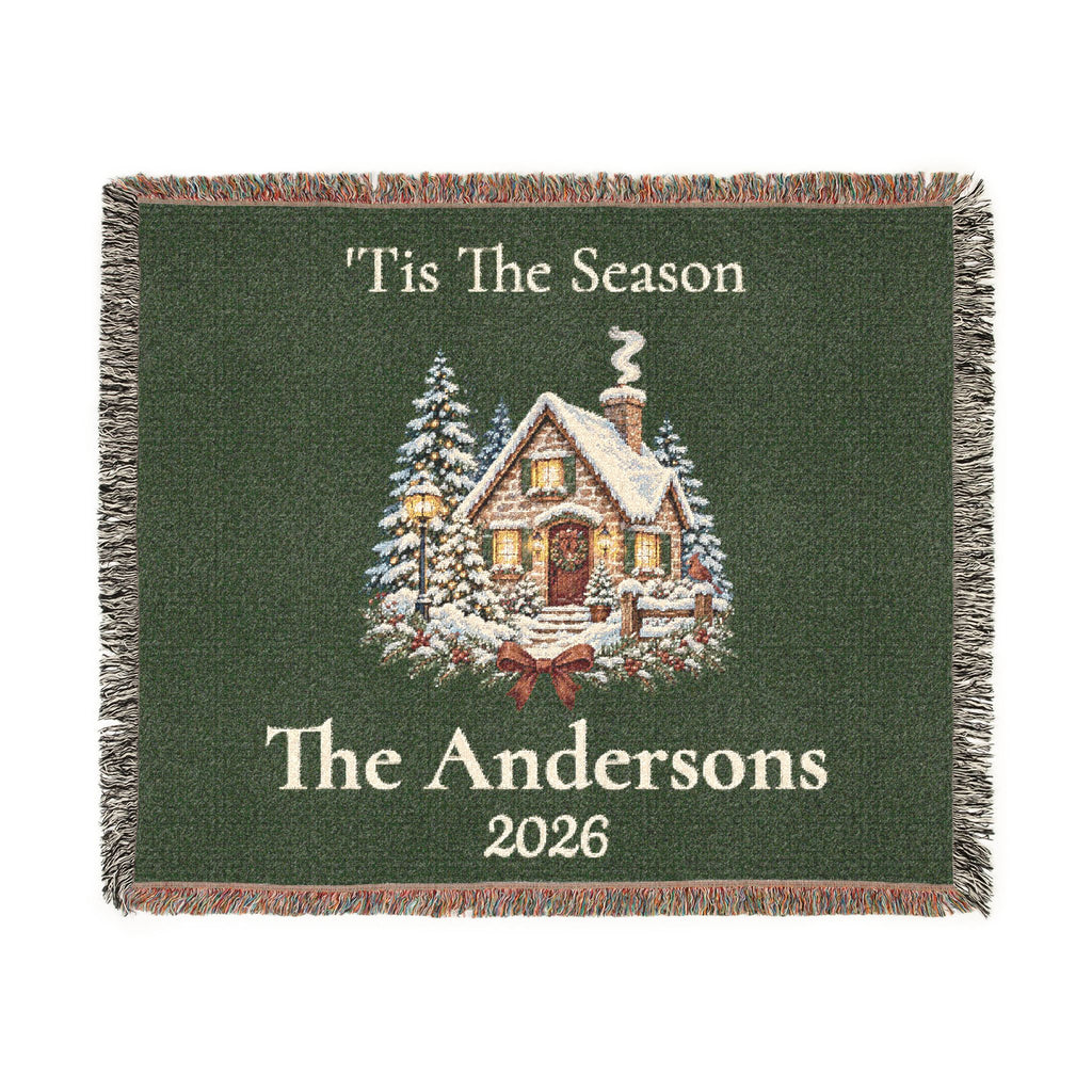 Tis The Season Woven Blanket - Personalized Family Name and Year Throw /Tapestry / Wall Art