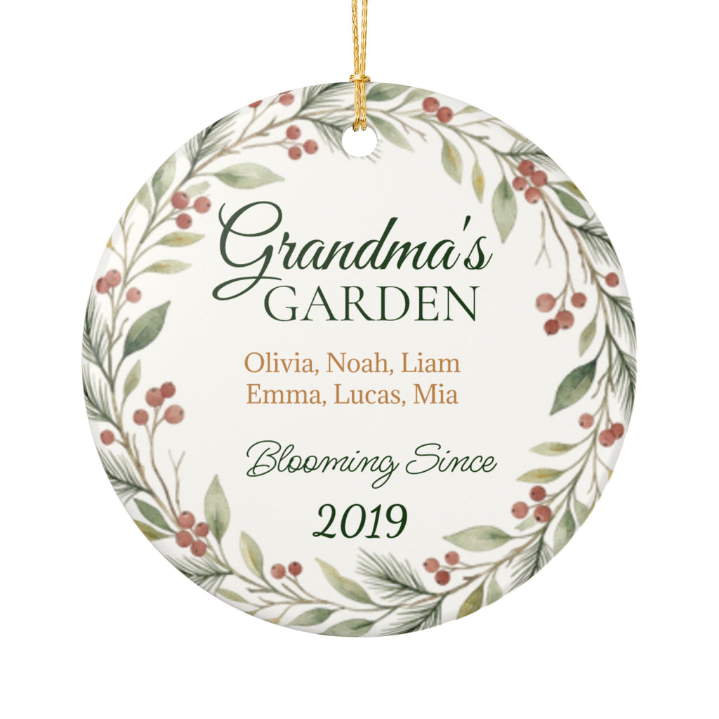 Grandma's Garden Personalized Ceramic Ornament – Custom Names & Year, 'Blooming Since' Christmas Gift