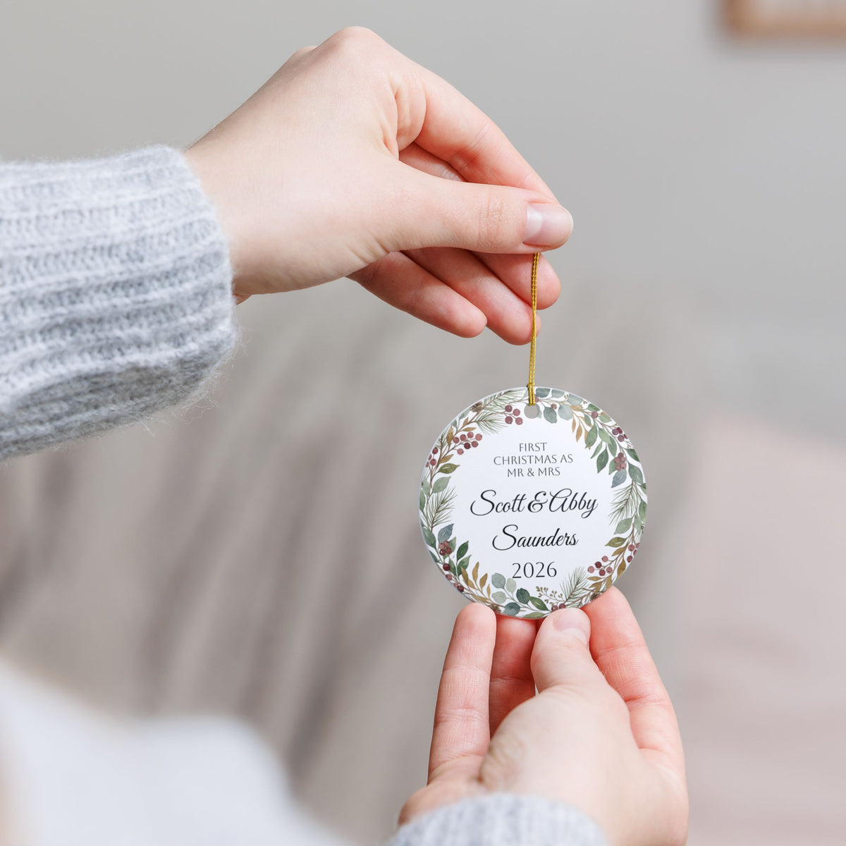 First Christmas as Mr & Mrs Personalized Ceramic Ornament – Custom Couple Name & Year (2026)