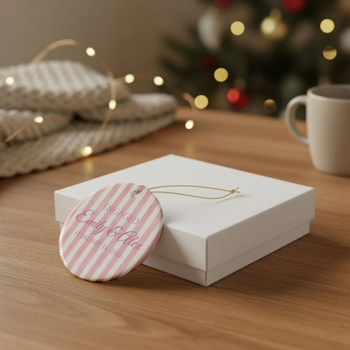 Engagement Gift- Couple Ceramic Ornament – Personalized Love Keepsake