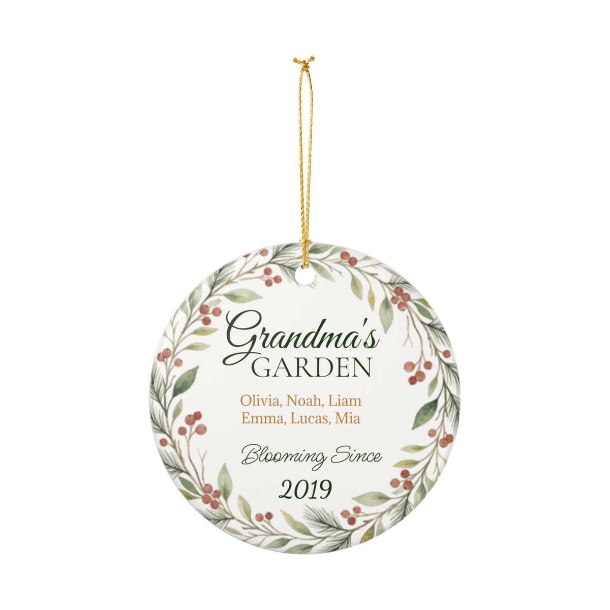Grandma's Garden Personalized Ceramic Ornament – Custom Names & Year, 'Blooming Since' Christmas Gift