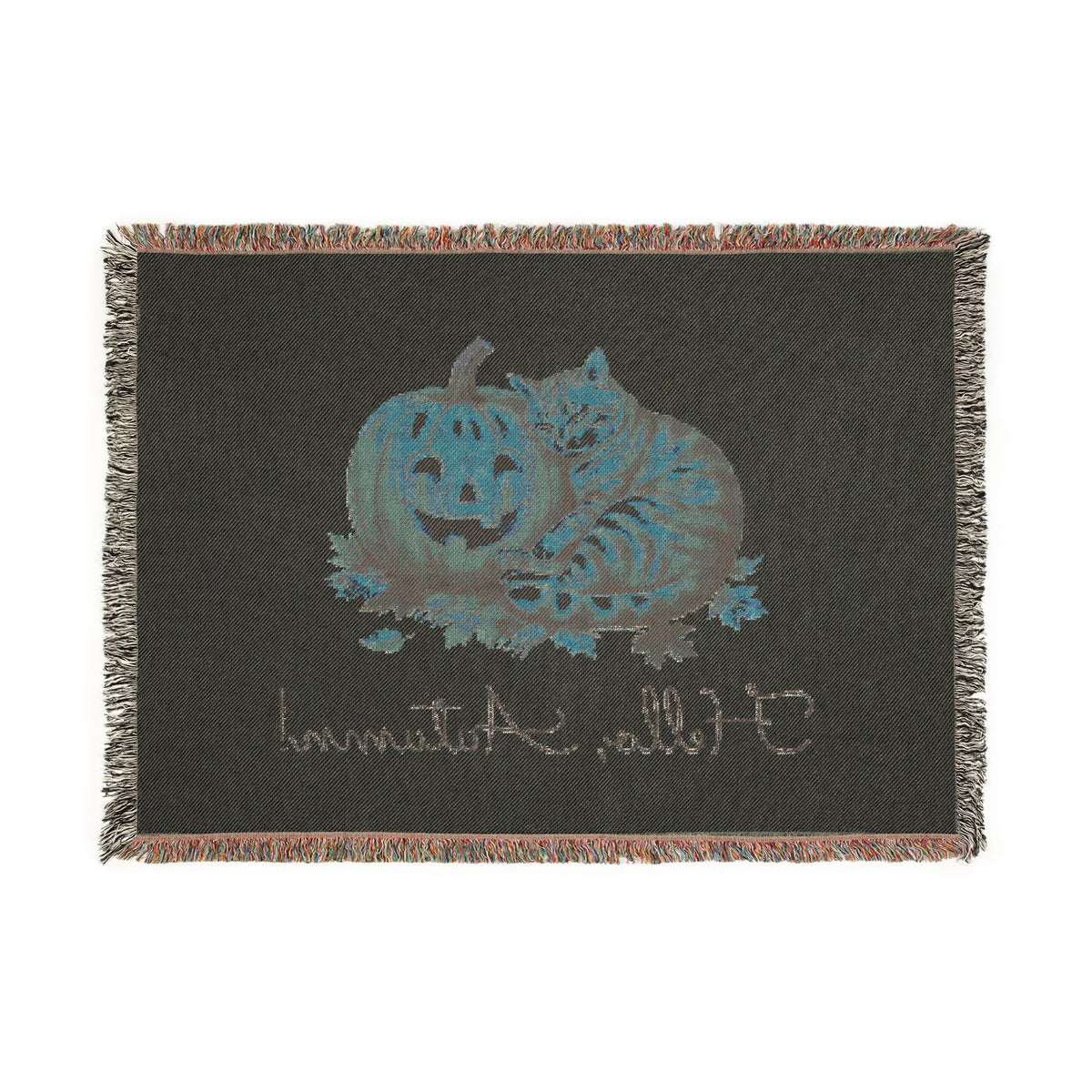 Halloween  Tabby Cat /Pumpkin Woven Blanket — Cozy Fall Throw