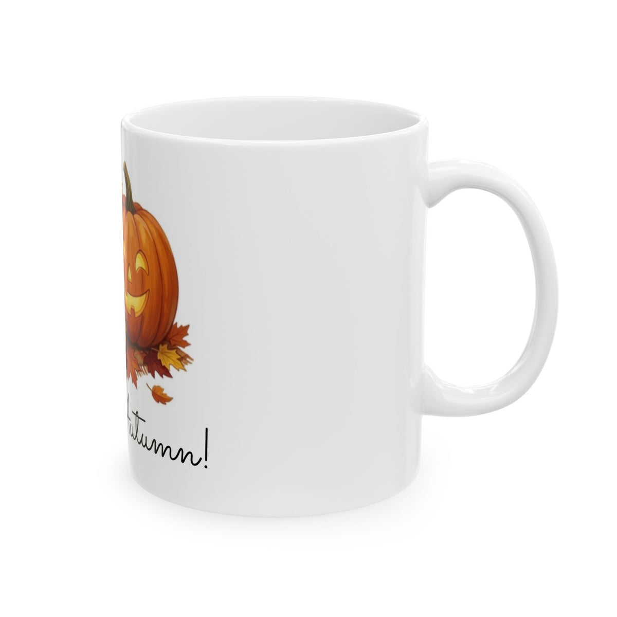 Autumn Cat / Jack-o'-Lantern Ceramic Mug – "Hello, Autumn!" Fall Coffee Cup (11oz)