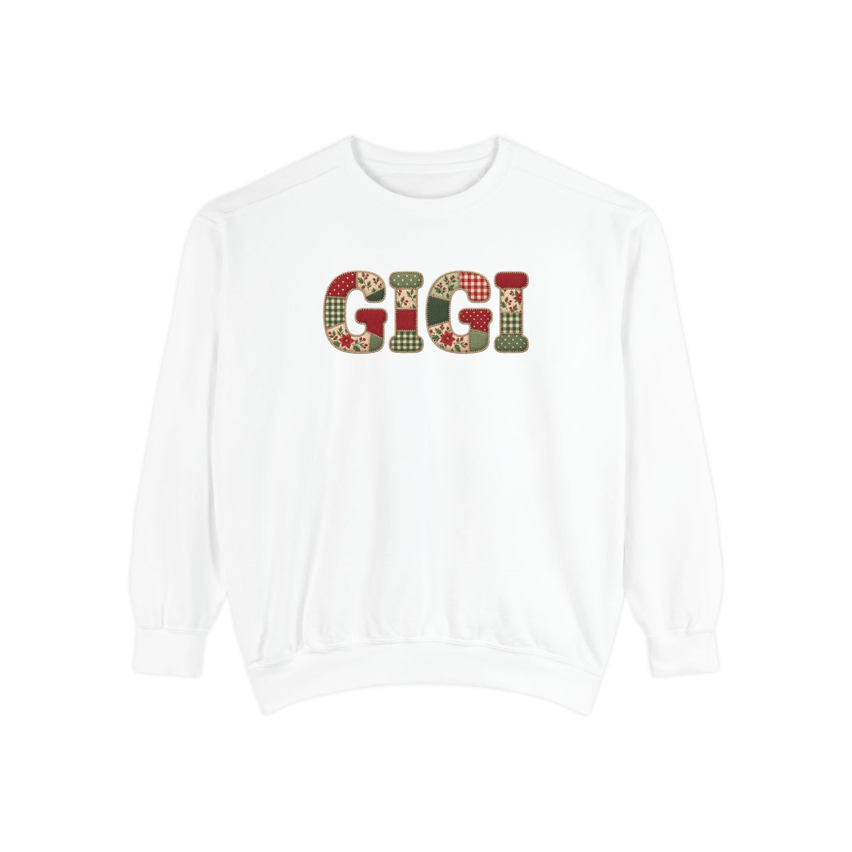 Gigi Printed Faux Patchwork Lettering Sweatshirt -Christmas Cozy Crew neck