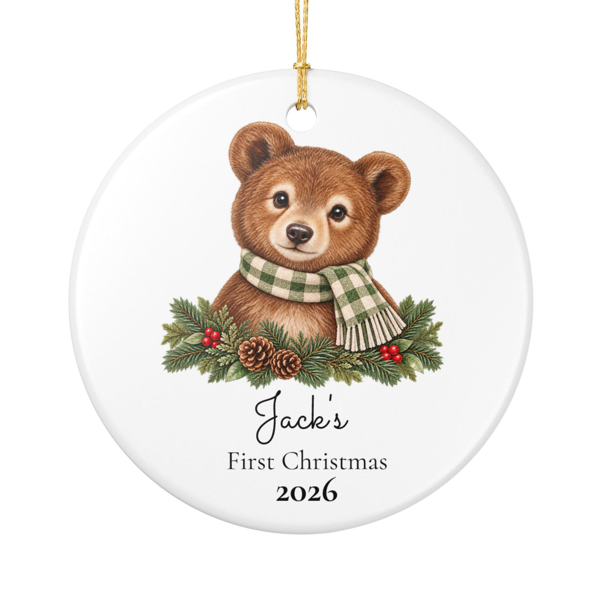 Personalized Bear "First Christmas 2026" Ceramic Ornament/gift tag/mobile decoration