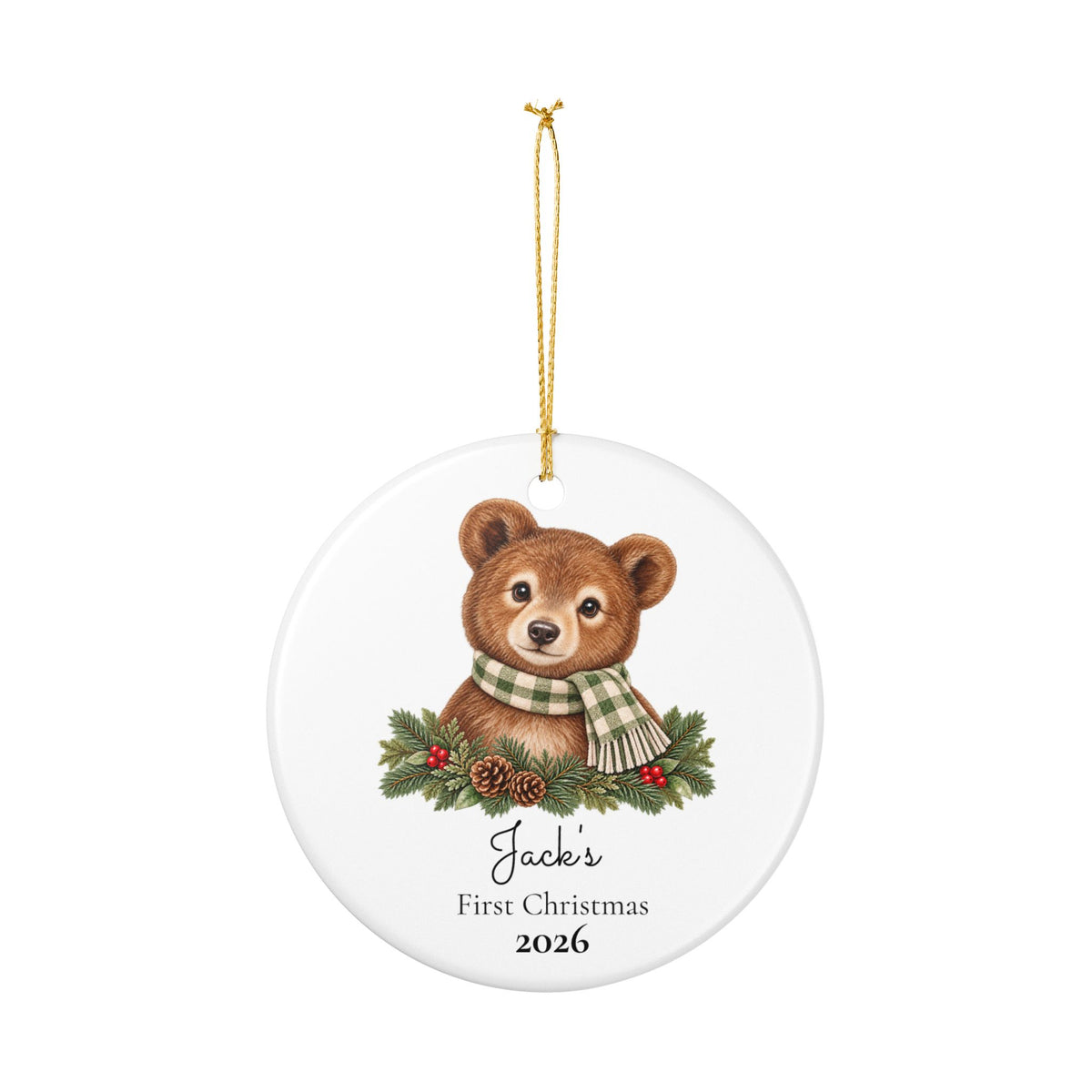 Personalized Bear "First Christmas 2026" Ceramic Ornament/gift tag/mobile decoration
