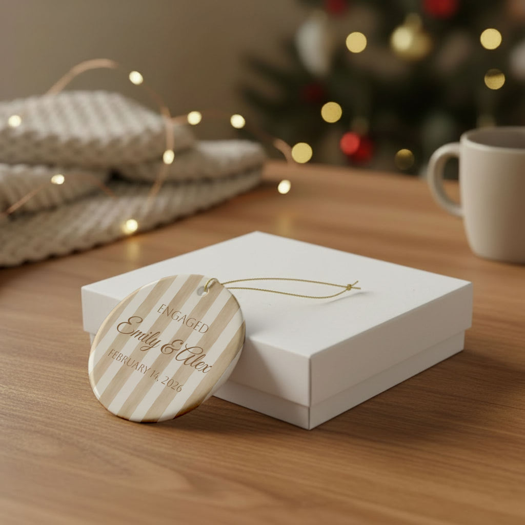 Engaged Emily & Alex Personalized Ceramic Ornament – February 14, 2026