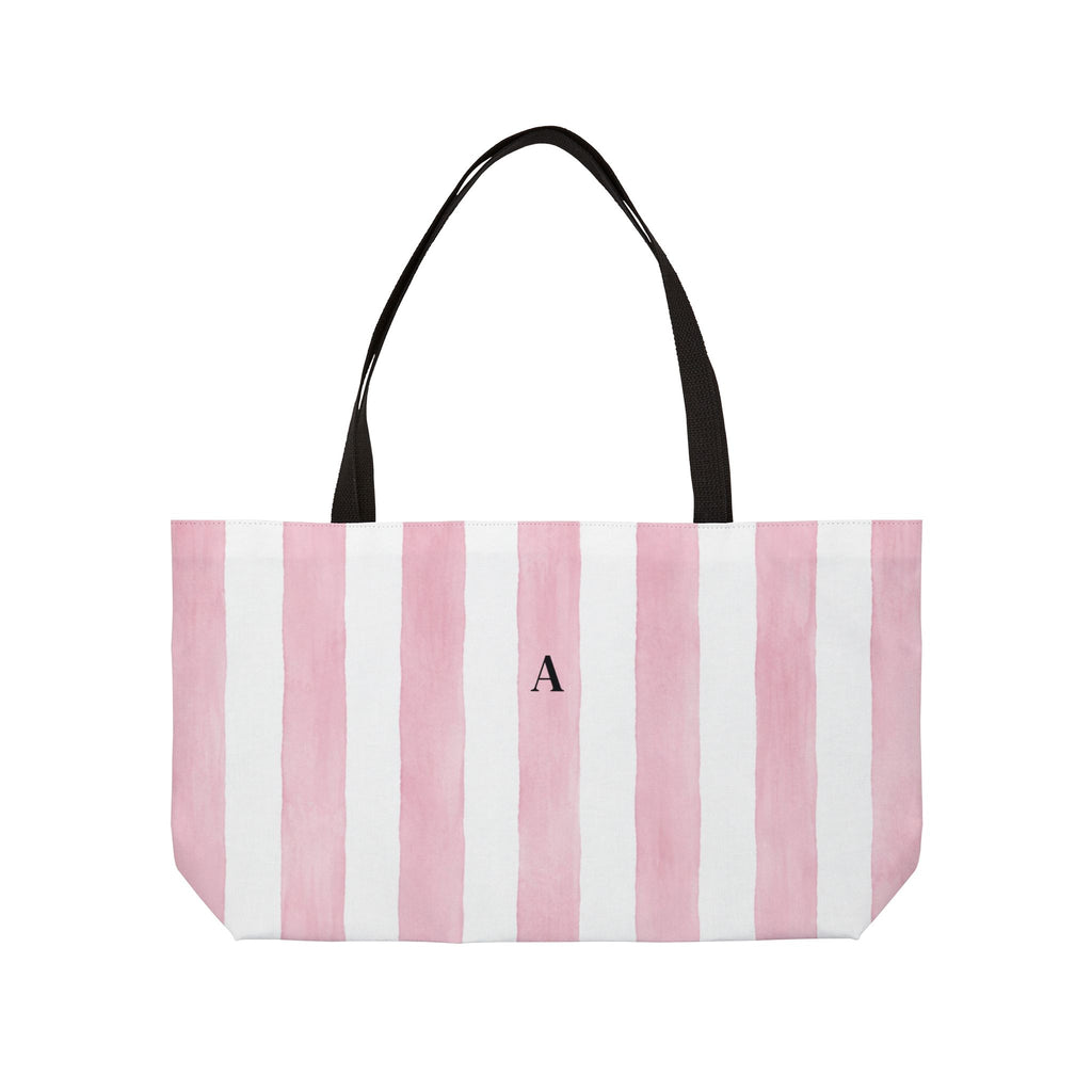 Blush Striped Personalized Weekender Tote Bag with optional Monogram Initial