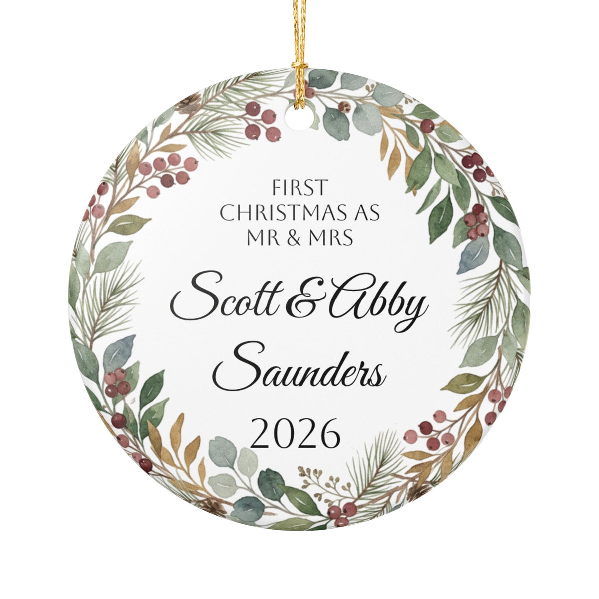 First Christmas as Mr & Mrs Personalized Ceramic Ornament – Custom Couple Name & Year (2026)