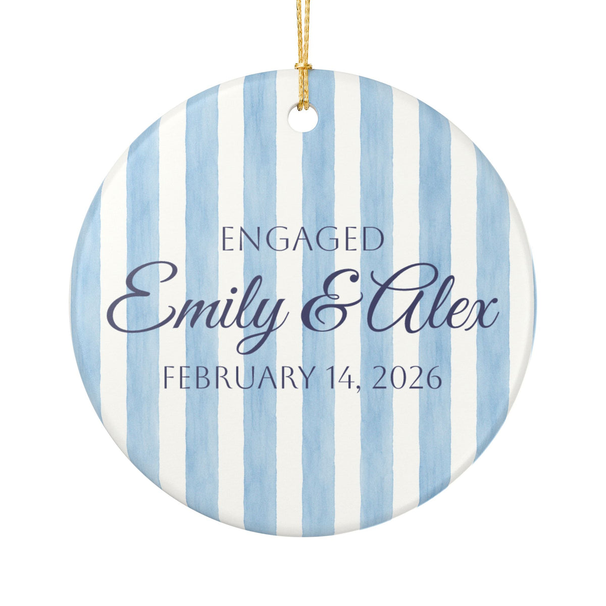 Blue Engagement Ceramic Ornament – Personalized Engagement Keepsake