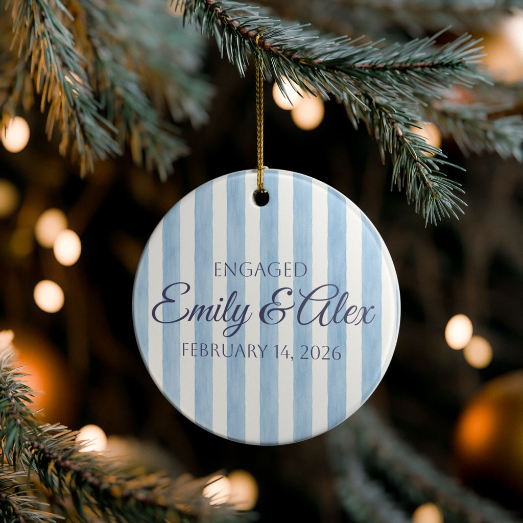 Blue Engagement Ceramic Ornament – Personalized Engagement Keepsake