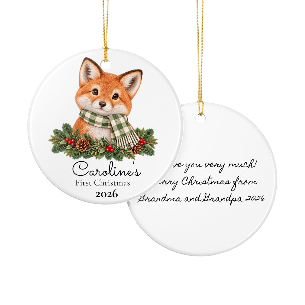 Personalized Fox Christmas Ornament — "First Christmas" Baby Keepsake 2026