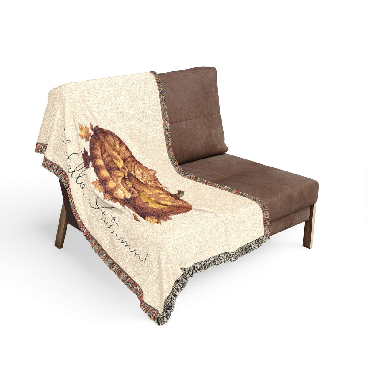 Halloween  Tabby Cat /Pumpkin Woven Blanket — Cozy Fall Throw