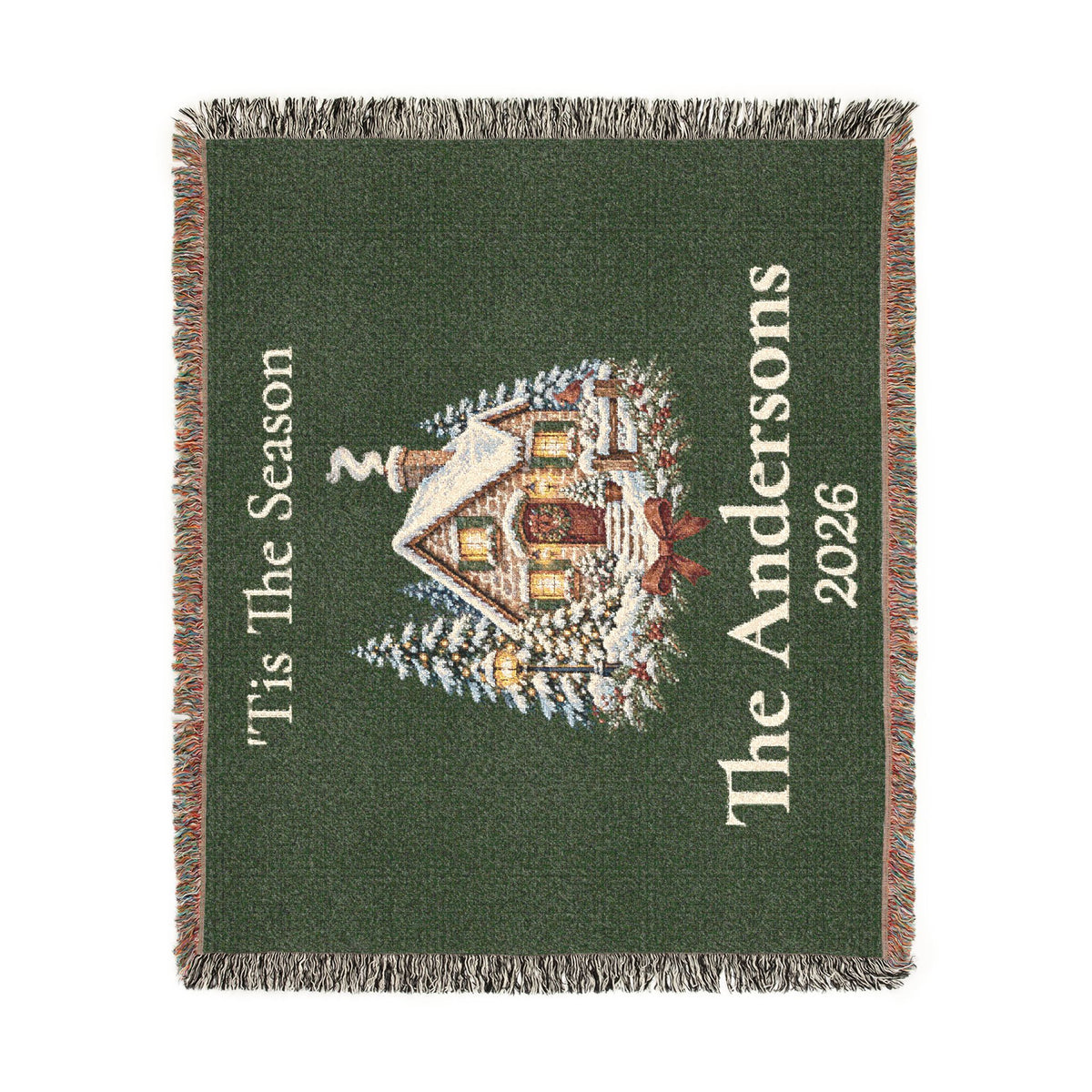 Tis The Season Woven Blanket - Personalized Family Name and Year Throw /Tapestry / Wall Art