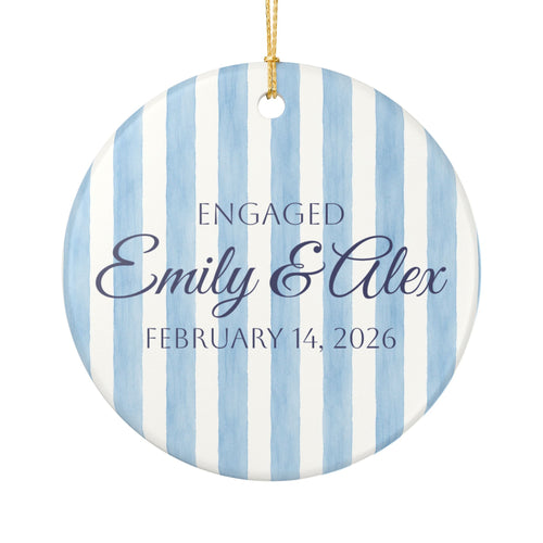 Blue Engagement Ceramic Ornament – Personalized Engagement Keepsake