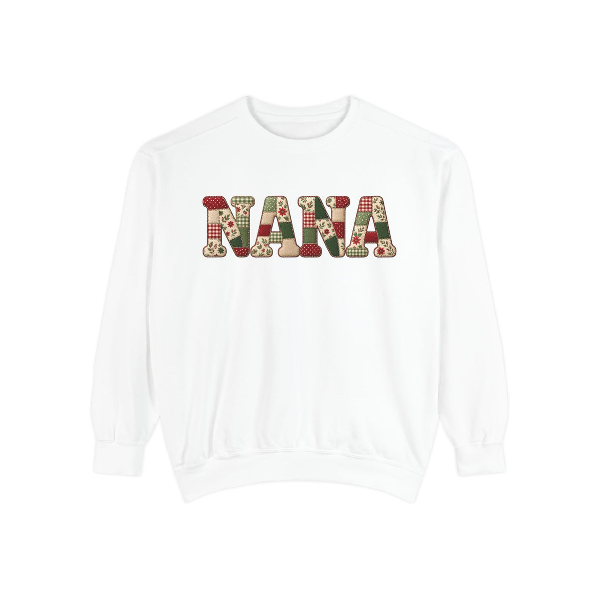 Nana Faux Patchwork Printed Lettering Crew neck Sweatshirt-Comfort Colors