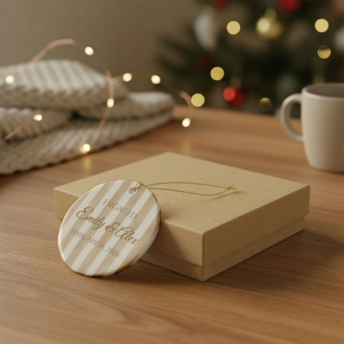 Engaged Emily & Alex Personalized Ceramic Ornament – February 14, 2026