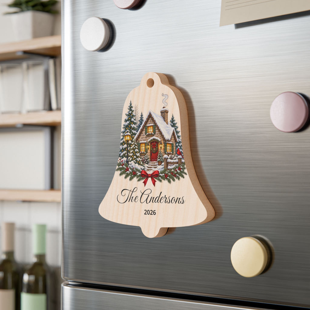'First Christmas' Cottage Design Wooden Ornament (Custom Name & Year)
