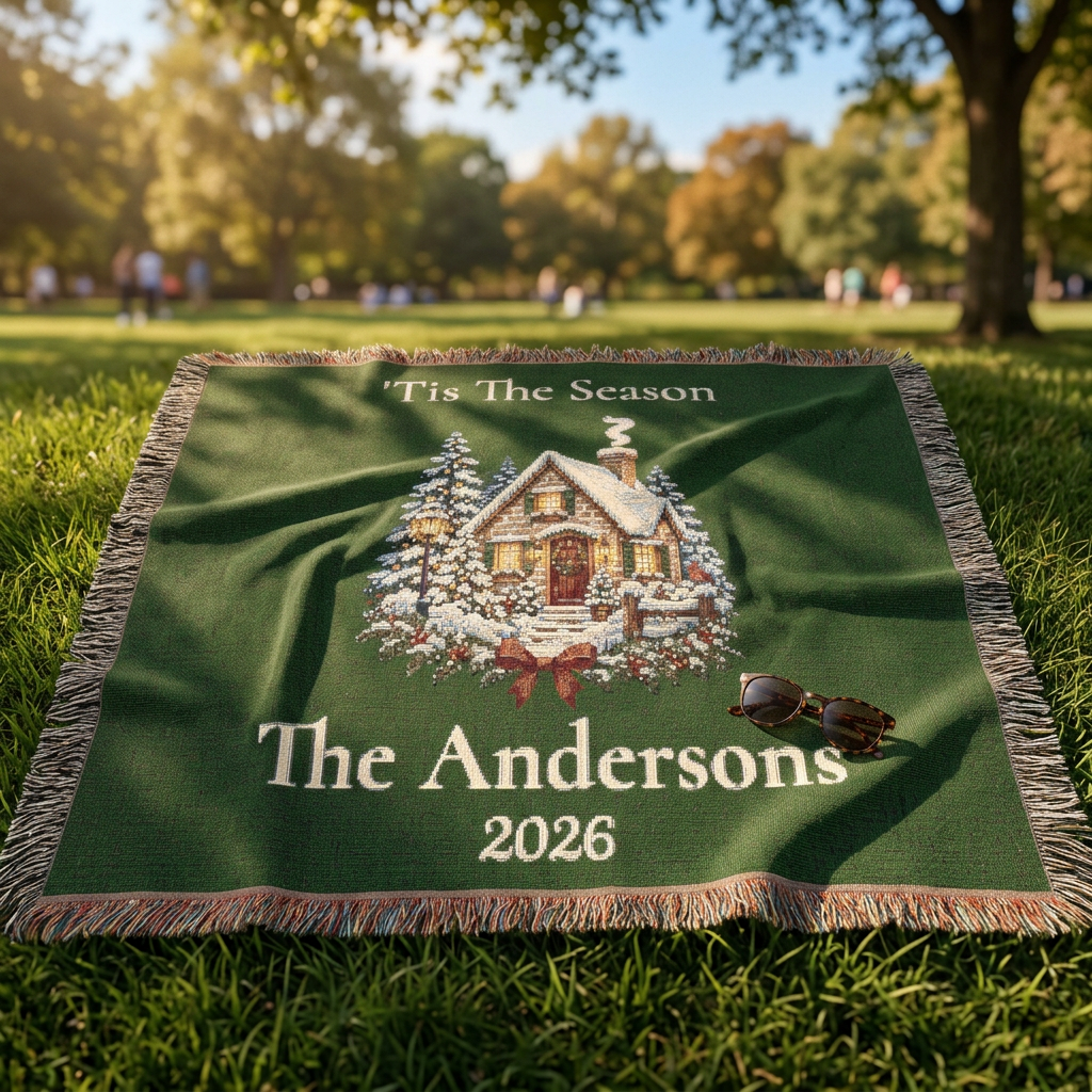 Tis The Season Woven Blanket - Personalized Family Name and Year Throw /Tapestry / Wall Art