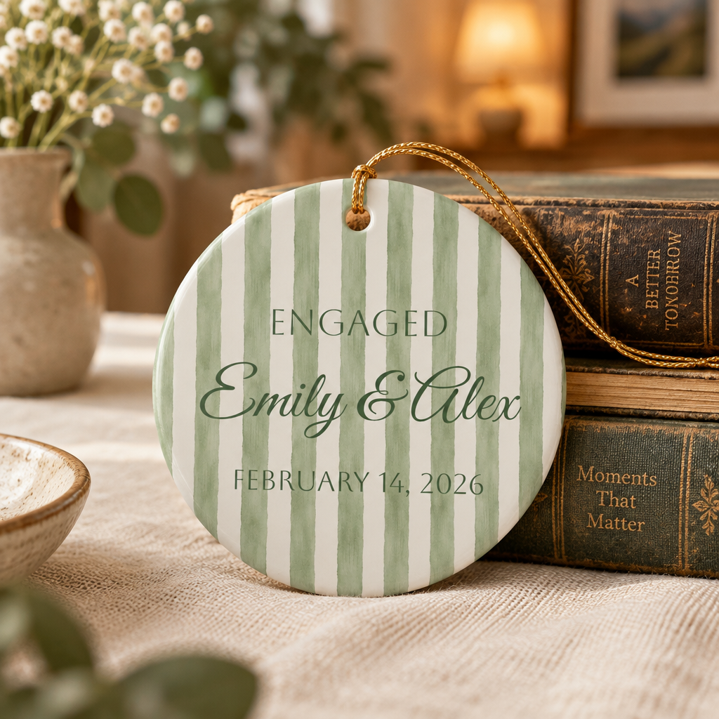 Personalized Engaged Couple Ceramic Ornament –  Wedding Keepsake