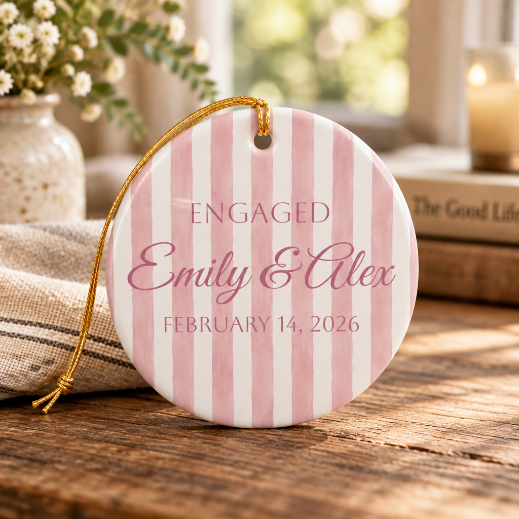 Engagement Gift- Couple Ceramic Ornament – Personalized Love Keepsake
