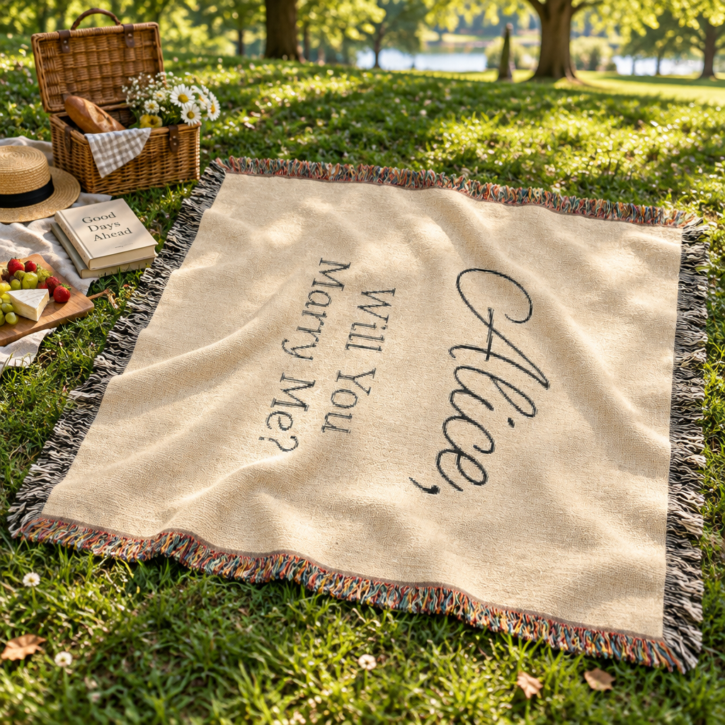 Personalized 'Will You Marry Me?' Woven Blanket — Custom Name Proposal Throw