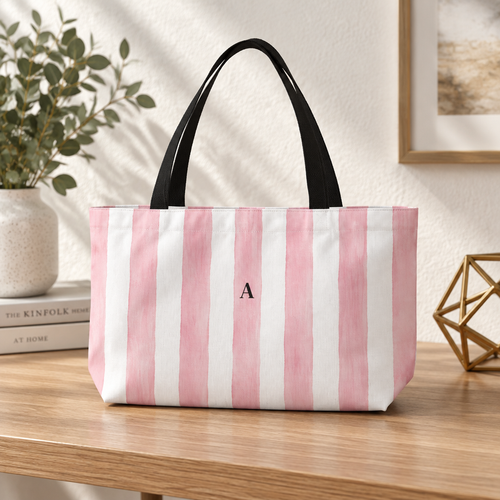 Blush Striped Personalized Weekender Tote Bag with optional Monogram Initial