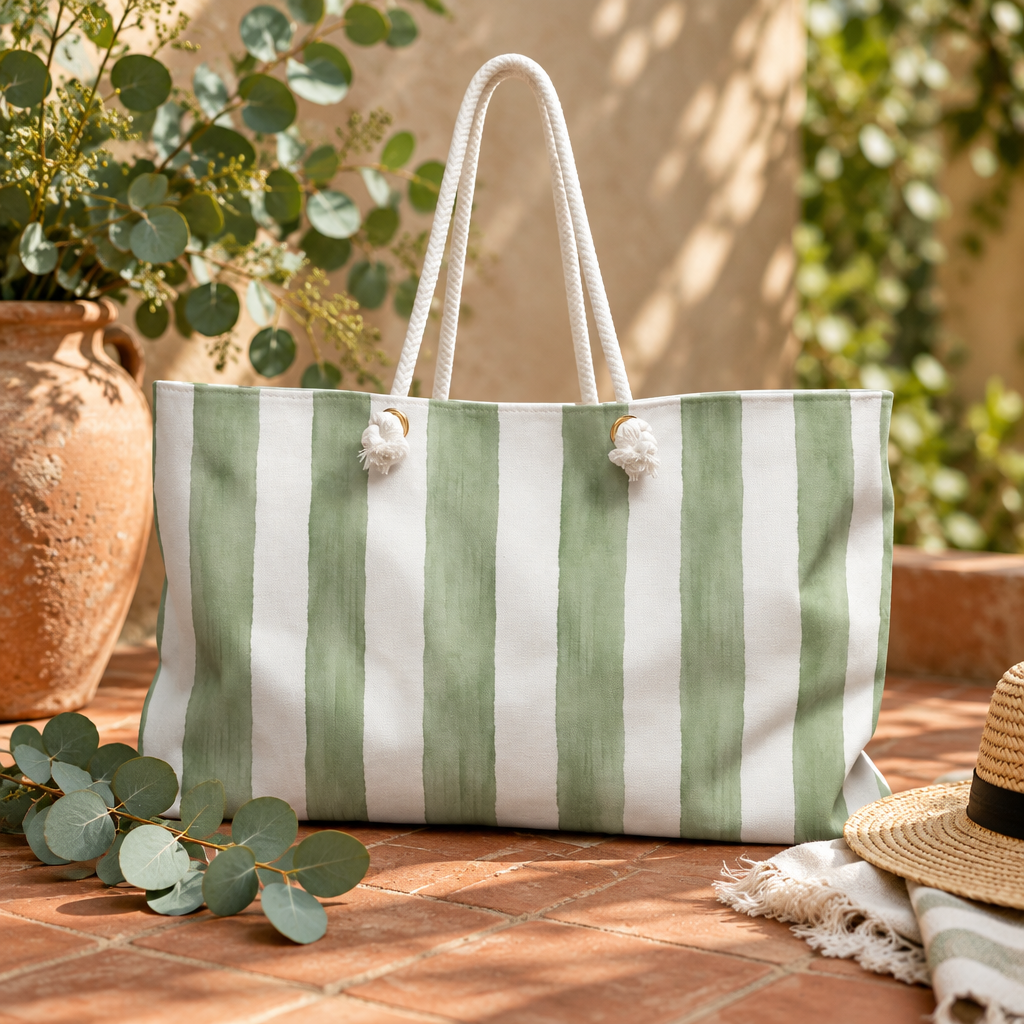 In the Garden With Sage Green Striped Weekender Bag