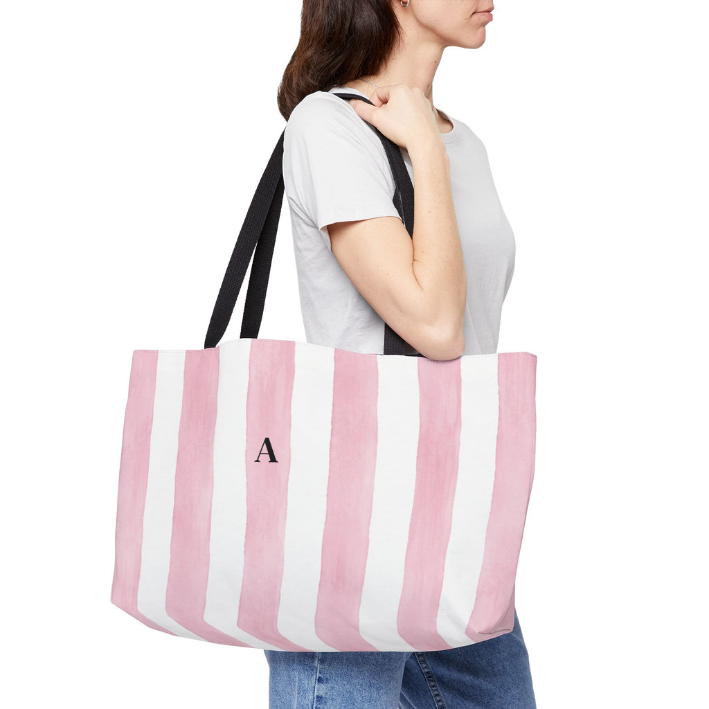 Blush Striped Personalized Weekender Tote Bag with optional Monogram Initial