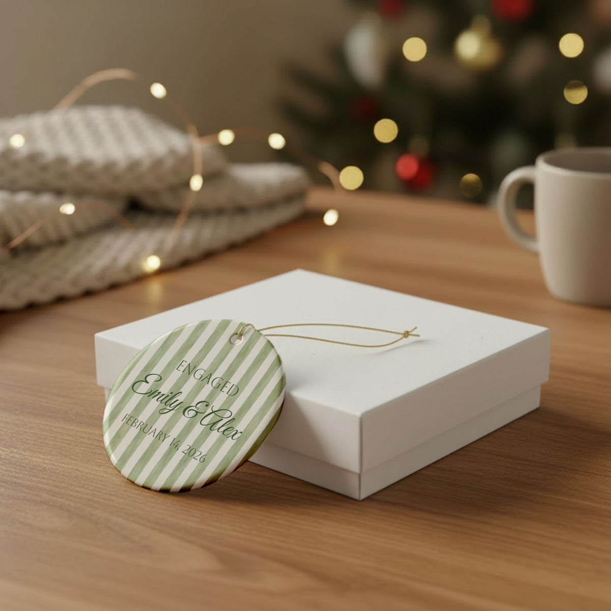 Personalized Engaged Couple Ceramic Ornament –  Wedding Keepsake