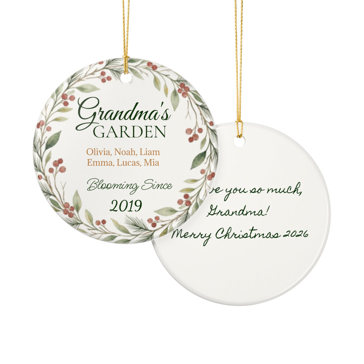 Grandma's Garden Personalized Ceramic Ornament – Custom Names & Year, 'Blooming Since' Christmas Gift
