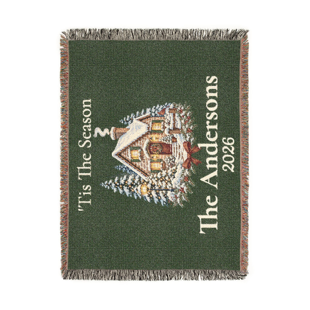 Tis The Season Woven Blanket - Personalized Family Name and Year Throw /Tapestry / Wall Art