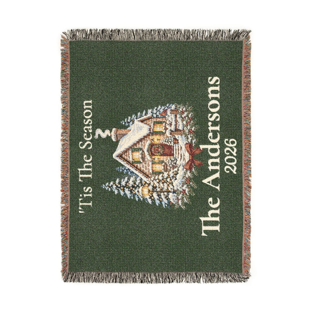 Tis The Season Woven Blanket - Personalized Family Name and Year Throw /Tapestry / Wall Art