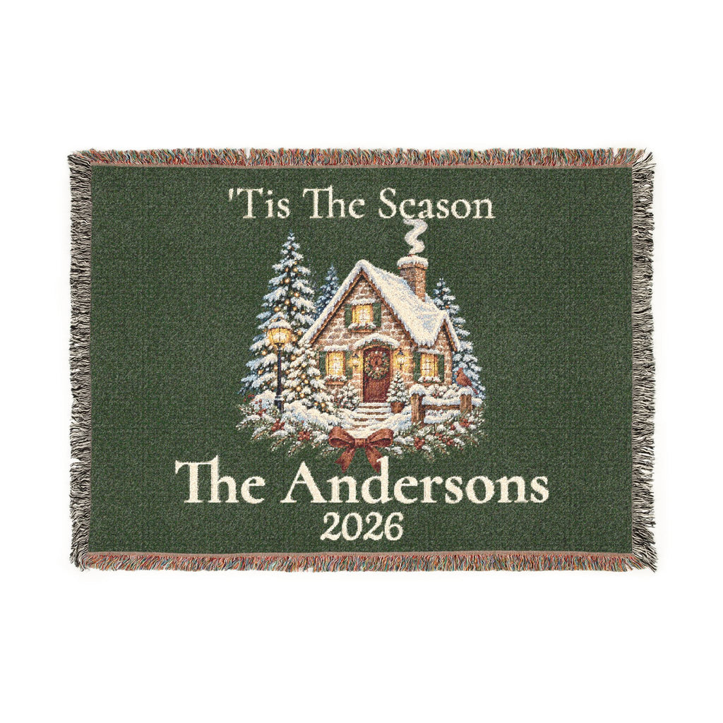 Tis The Season Woven Blanket - Personalized Family Name and Year Throw /Tapestry / Wall Art