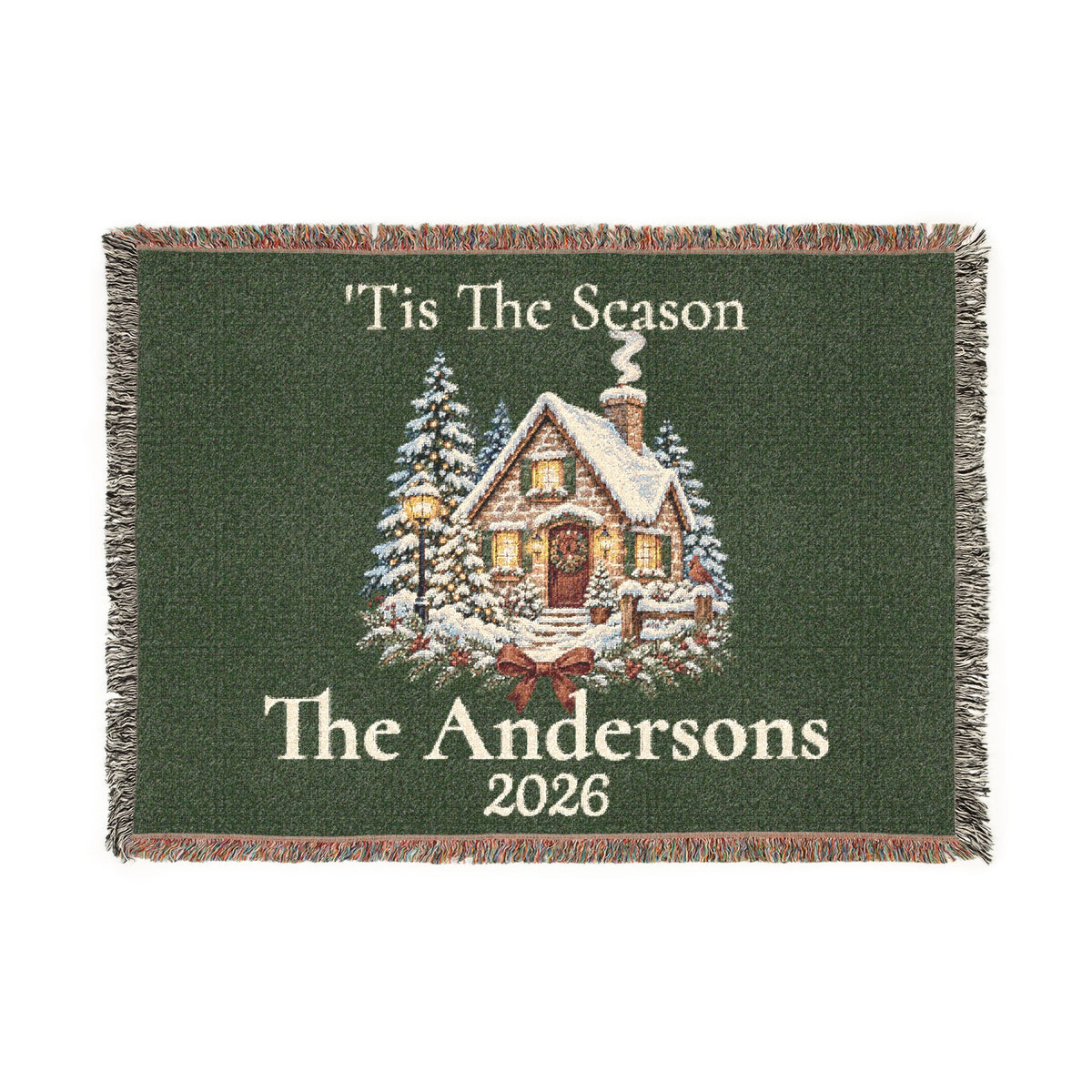 Tis The Season Woven Blanket - Personalized Family Name and Year Throw /Tapestry / Wall Art