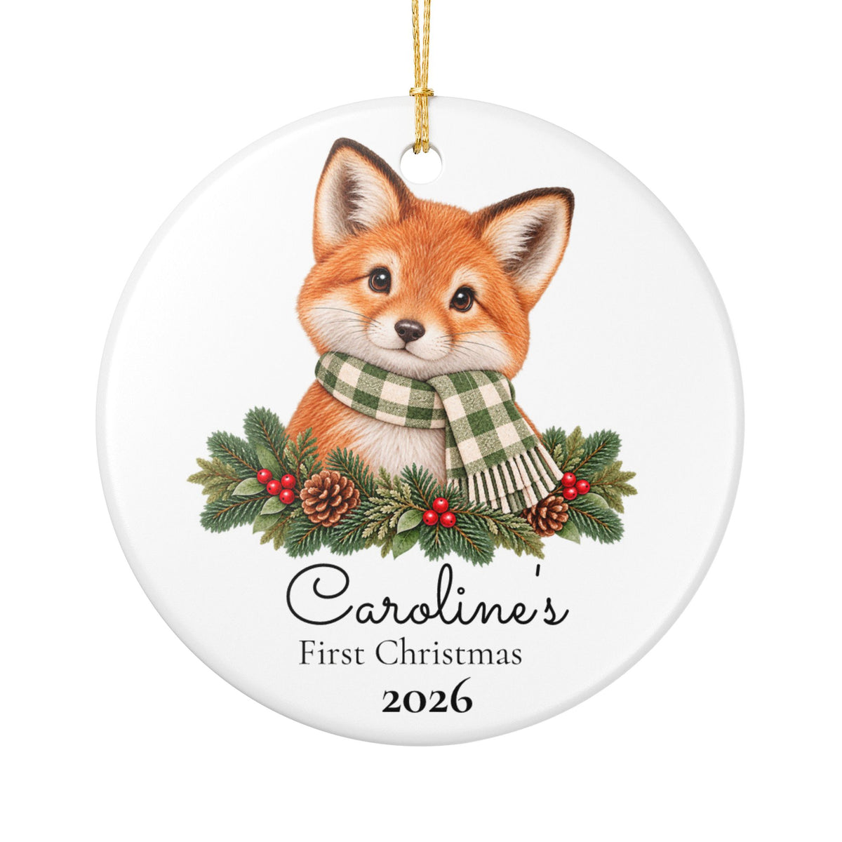 Personalized Fox Christmas Ornament — "First Christmas" Baby Keepsake 2026
