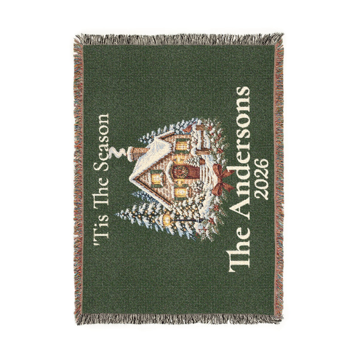 Tis The Season Woven Blanket - Personalized Family Name and Year Throw /Tapestry / Wall Art
