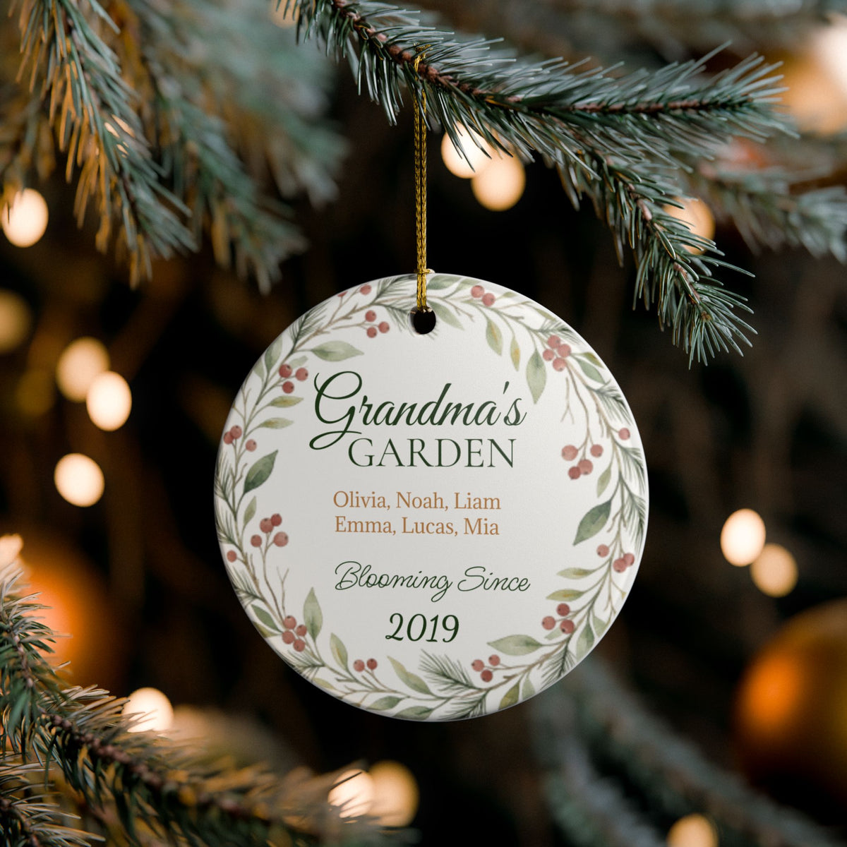Grandma's Garden Personalized Ceramic Ornament – Custom Names & Year, 'Blooming Since' Christmas Gift