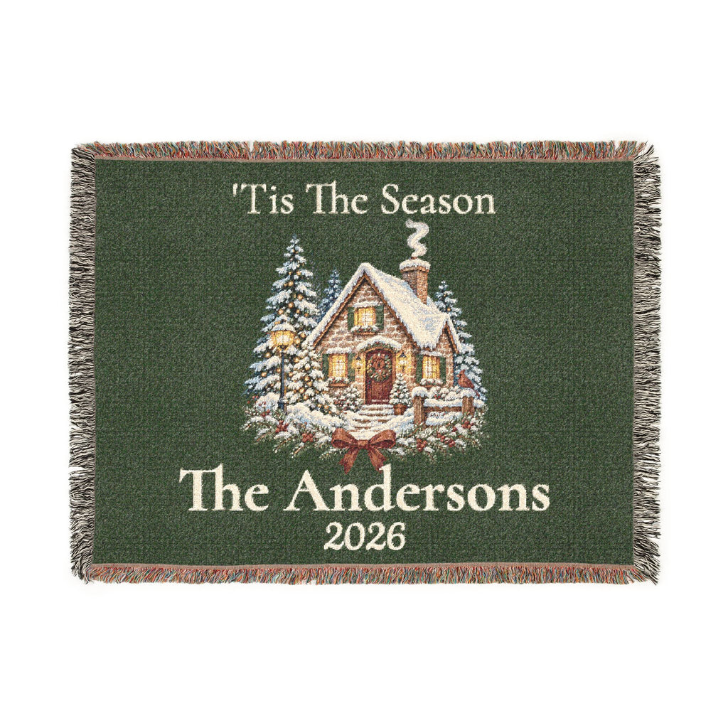 Tis The Season Woven Blanket - Personalized Family Name and Year Throw /Tapestry / Wall Art