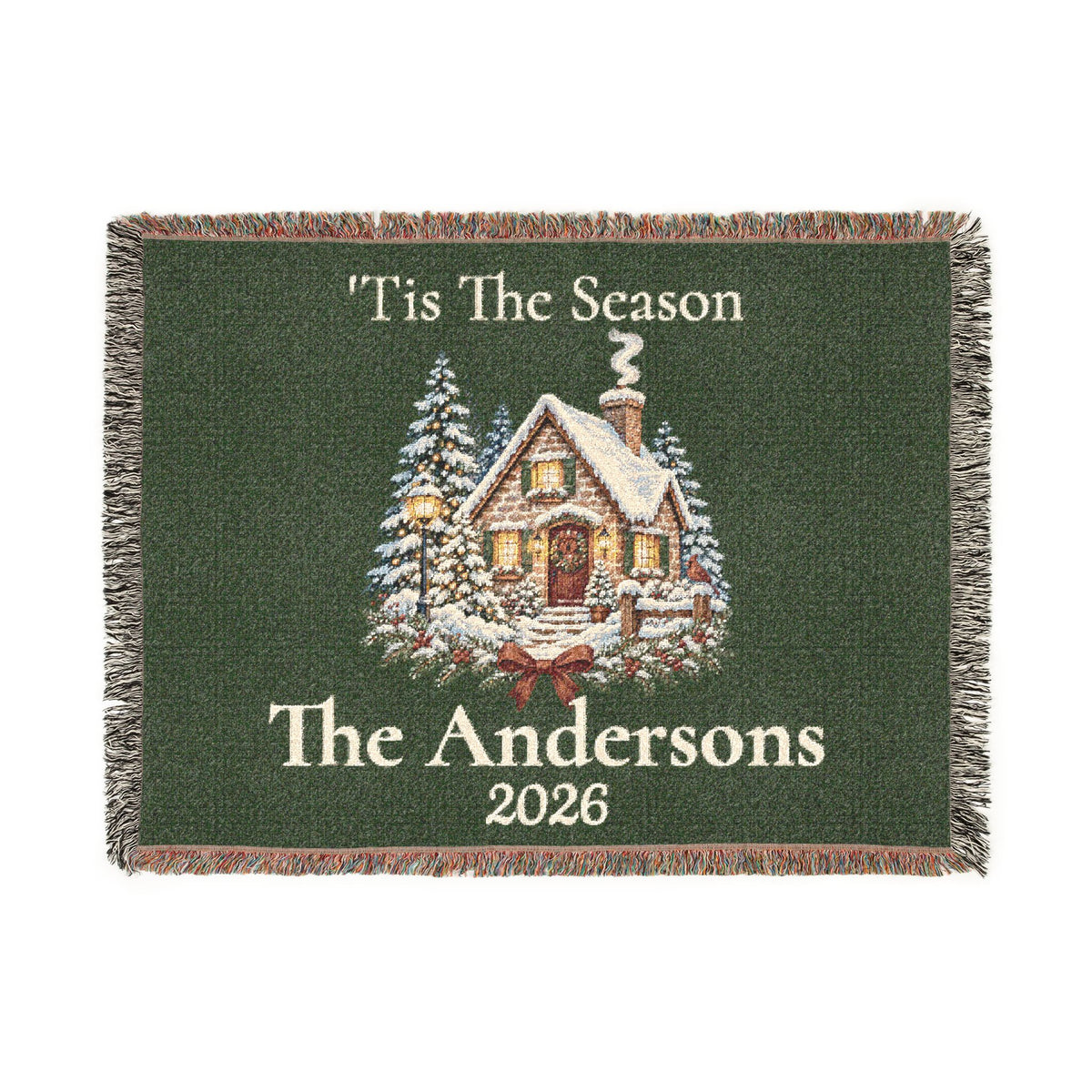 Tis The Season Woven Blanket - Personalized Family Name and Year Throw /Tapestry / Wall Art