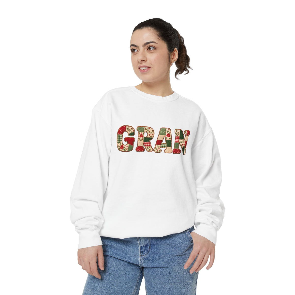GRAN Faux Patchwork Printed Lettering Sweatshirt- Gift for Grandma
