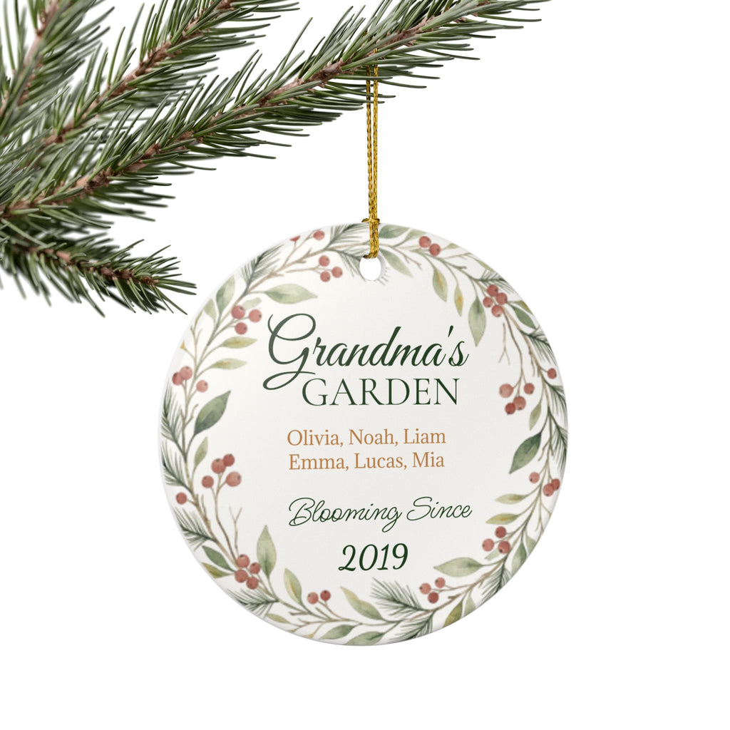 Grandma's Garden Personalized Ceramic Ornament – Custom Names & Year, 'Blooming Since' Christmas Gift