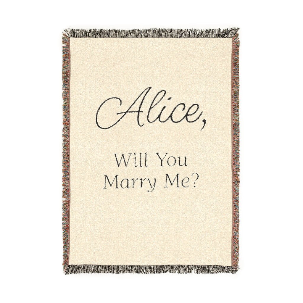 Personalized 'Will You Marry Me?' Woven Blanket — Custom Name Proposal Throw
