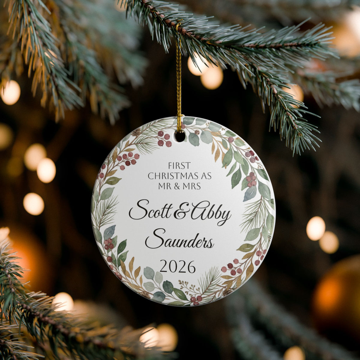 First Christmas as Mr & Mrs Personalized Ceramic Ornament – Custom Couple Name & Year (2026)